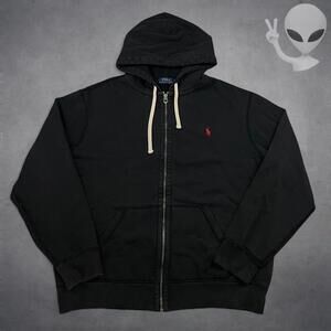 Polo Ralph Lauren Hoodie Extra Large Black Full Zip Classic Jacket Red Pony